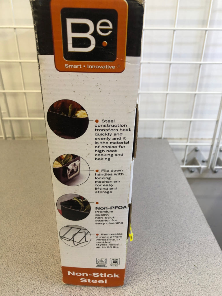 NIB 10 PC NON-STICK STEEL ROASTER W/ V-RACK