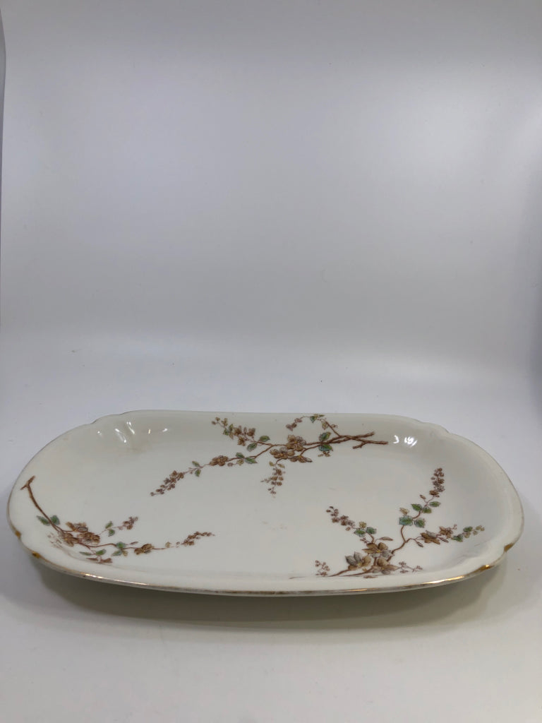 VTG LIMOGES OVAL SERVING PLATE T&V MARGUERITE BROWN BLOSSOM.