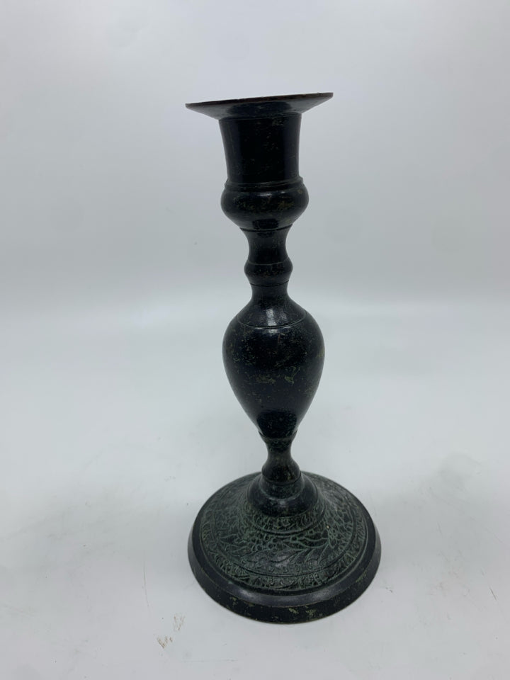 ETCHED SOLID BRASS CANDLESTICK.