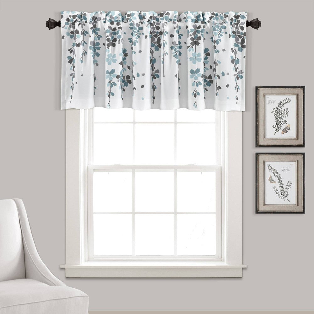 Lush Decor Weeping Flower Room Darkening Valance, Blue Gray -