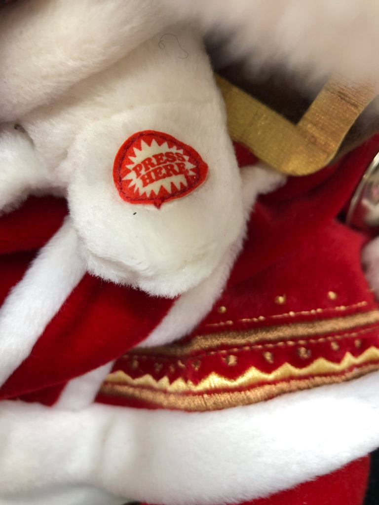 SINGING PLUSH SITTING SANTA RED COAT.