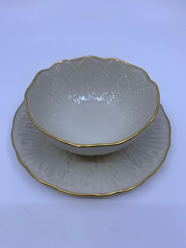 LENOX BOWL AND SAUCER EMBOSSED LEAVES.