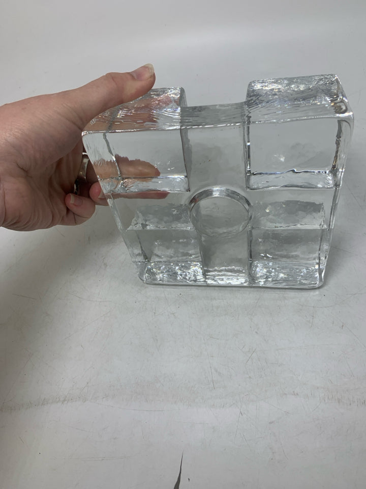 HEAVY THICK GLASS SINGLE TEA LIGHT HOLDER.