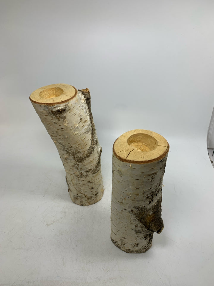 2 BIRCH TREE LOGS TEALIGHT HOLDERS.