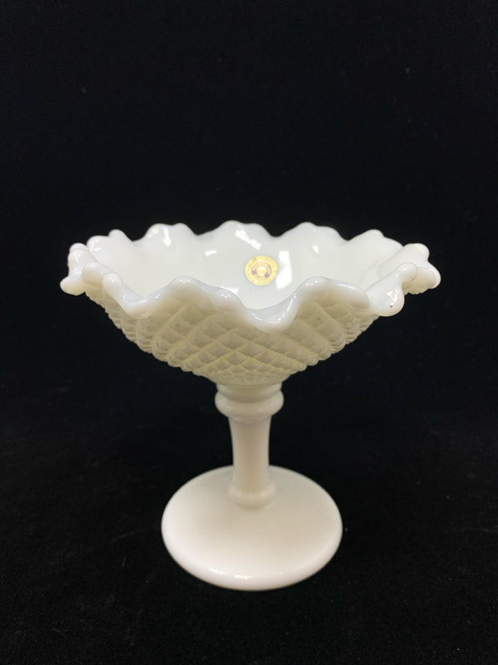 WESTMORELAND VTG MILK GLASS HOBNAIL PEDESTAL COMPOTE BOWL.