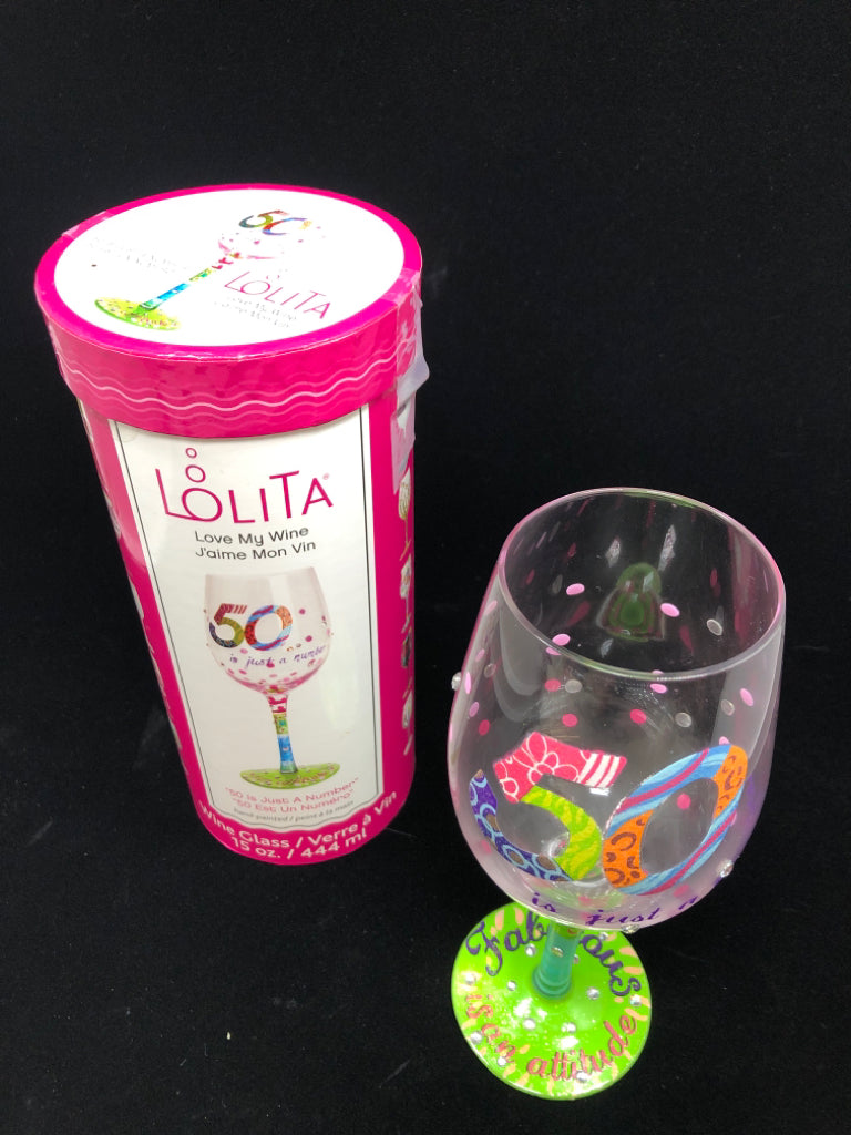 50 IS JUST A NUMBER- WINE GLASS IN BOX.