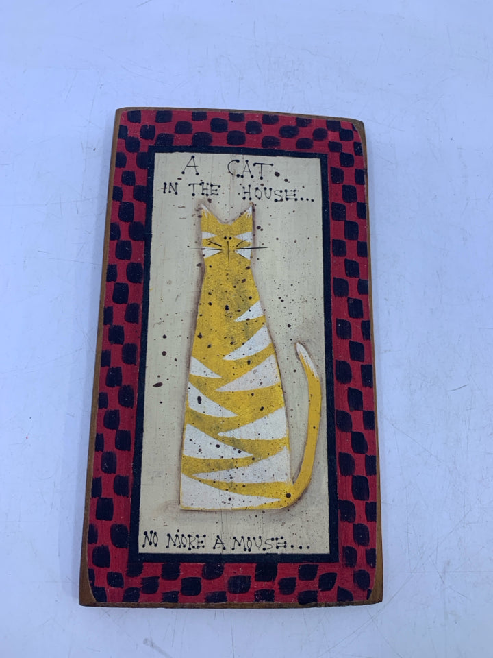 A CAT IN THE HOUSE PRIMITIVE STYLE CHECKERED.