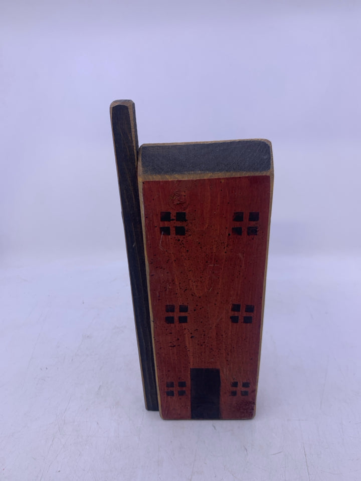 WOOD TALL RED HOUSE W/ CHIMNEY.