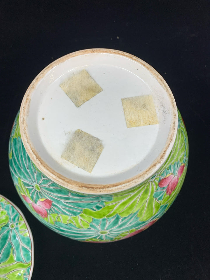 FLORAL PAINTED CERAMIC URN.