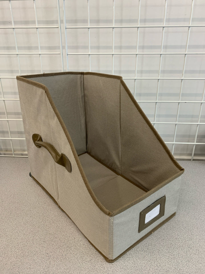 BROWN FABRIC FOLDABLE LETTER STORAGE BIN.