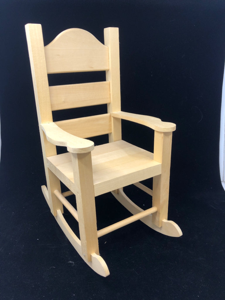 DOLL BLONDE WOOD ROCKING CHAIR- WALNUT HOLLOW.