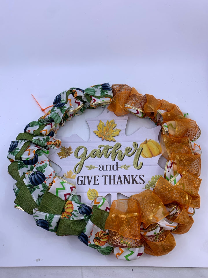 GATHER FALL RIBBON WREATH.