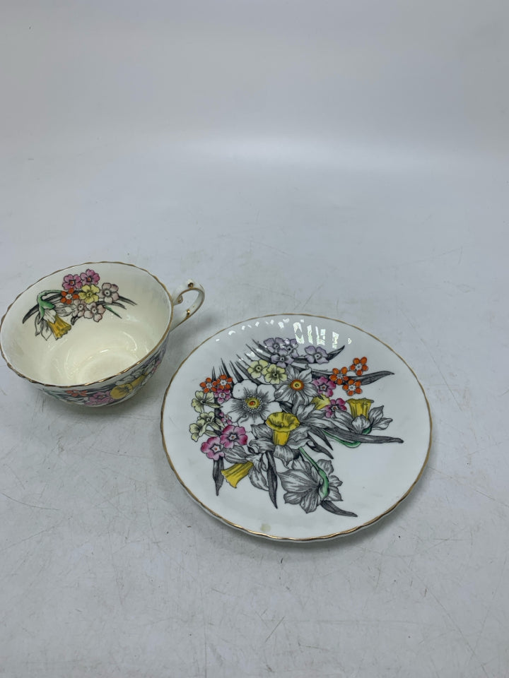 ASSORTED FLOWERS W/ GOLD RIM.