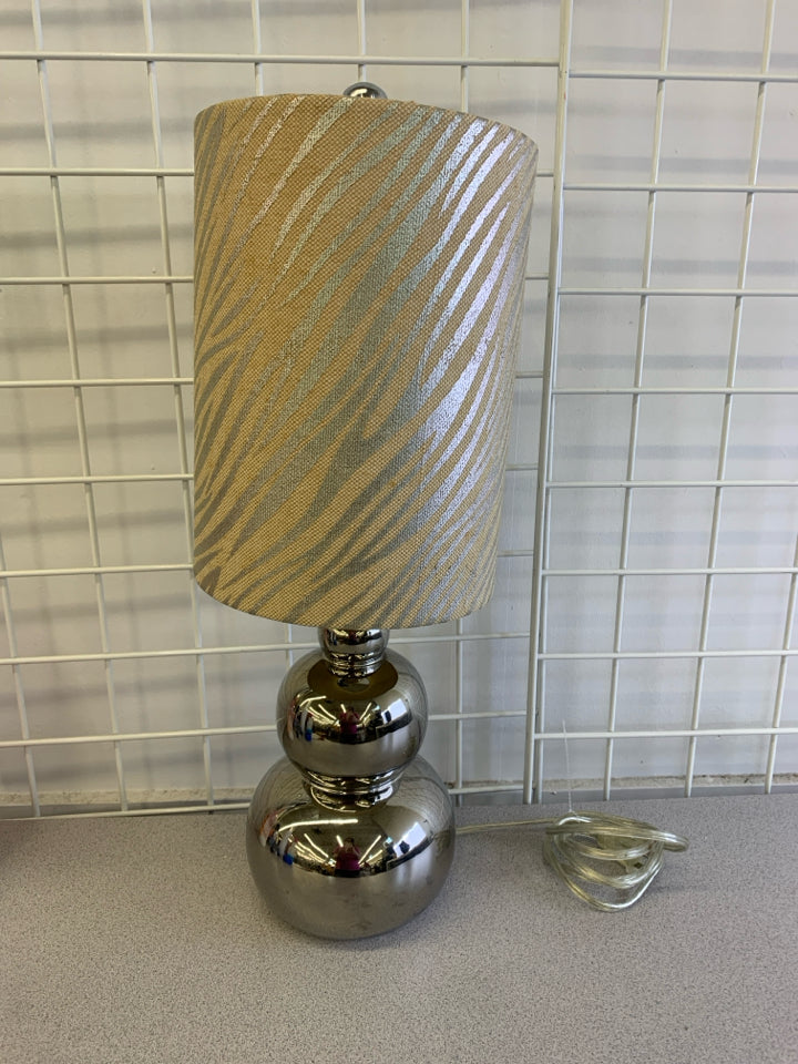 SILVER BASE LAMP W BURLAP ZEBRA FRAME LAMP.