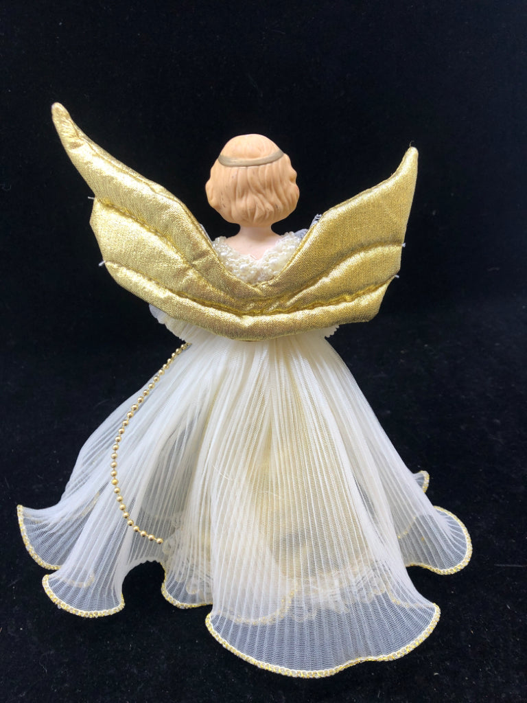 PORCELAIN ANGEL TREE TOPPER WHITE DRESS.