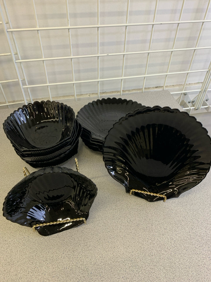 14 PC BLACK SHELL DESSERT PLATES & BOWLS.