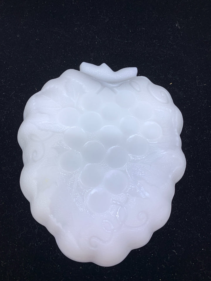 VTG MILK GLASS EMBOSSED DISH.