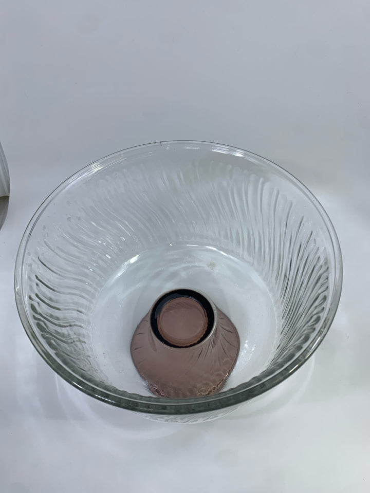 SWIRL FOOTED GLASS TRIFLE BOWL-CLEAR GLASS W/ PURPLE FOOTED.