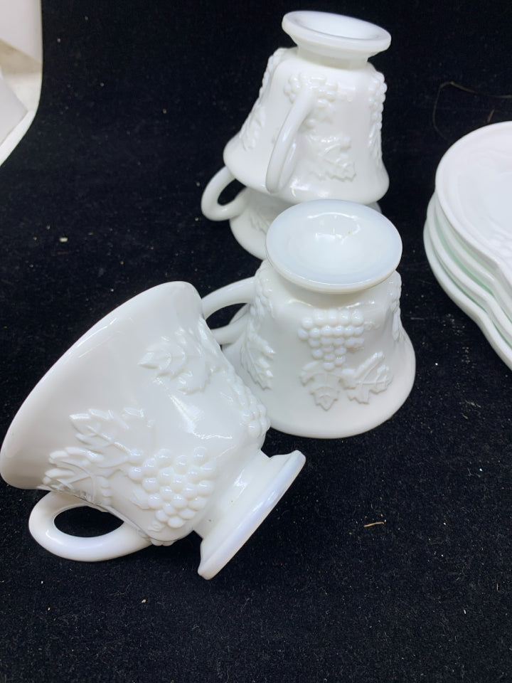 8pc VTG MILK GLASS CUP + PLATE SNACK SET.