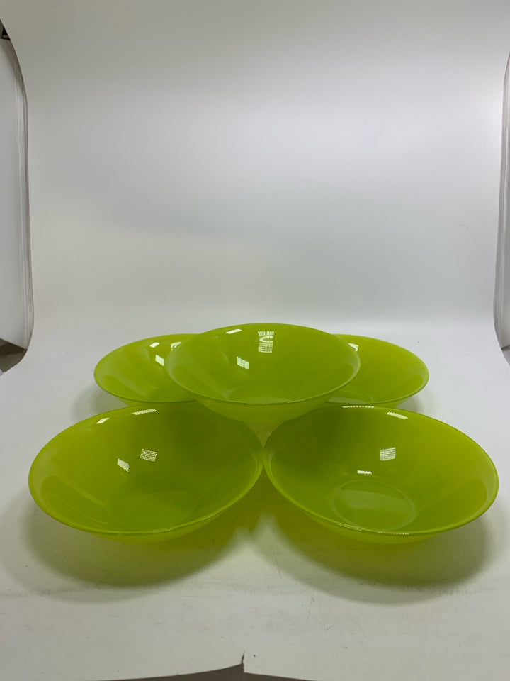 5 VTG LIME GREEN GLASS CEREAL BOWLS ARC FRANCE.