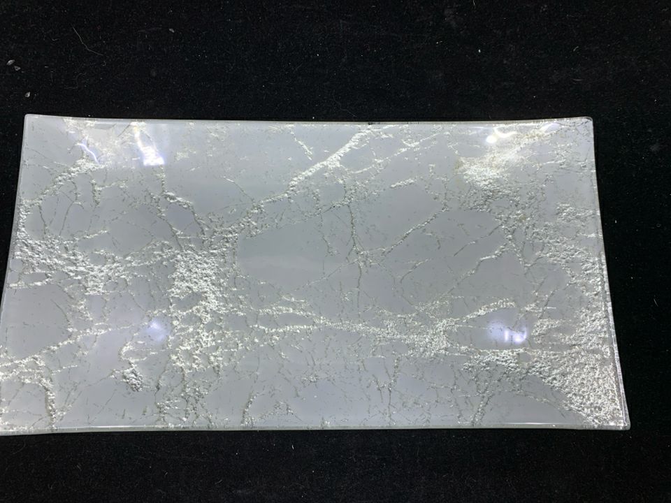 WHITE CRACKLE GLASS DISH.