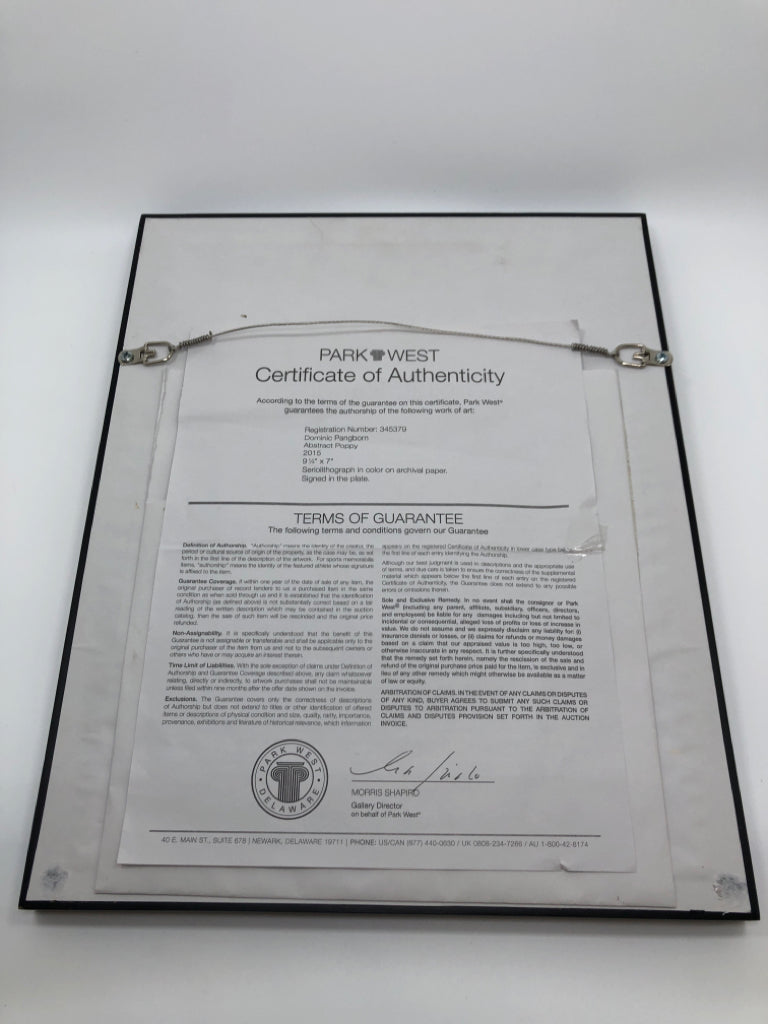 ABSTRACT POPPY FRAMED PRINT W/CERTIFICATE OF AUTHENTICATION.