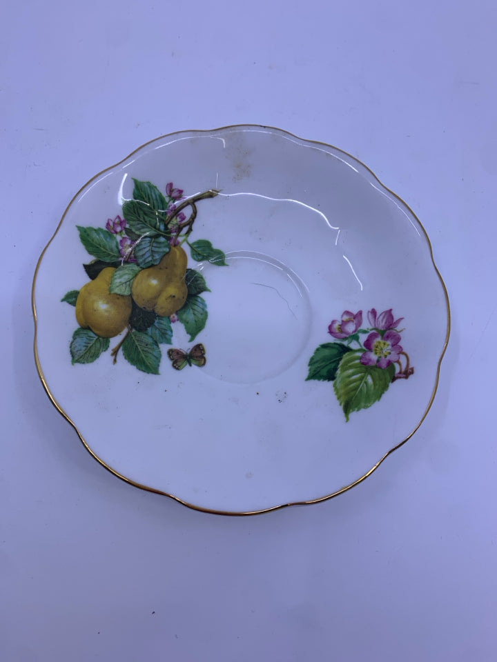 QUEEN ANNE PEAR PATTERN TEACUP AND SAUCER.