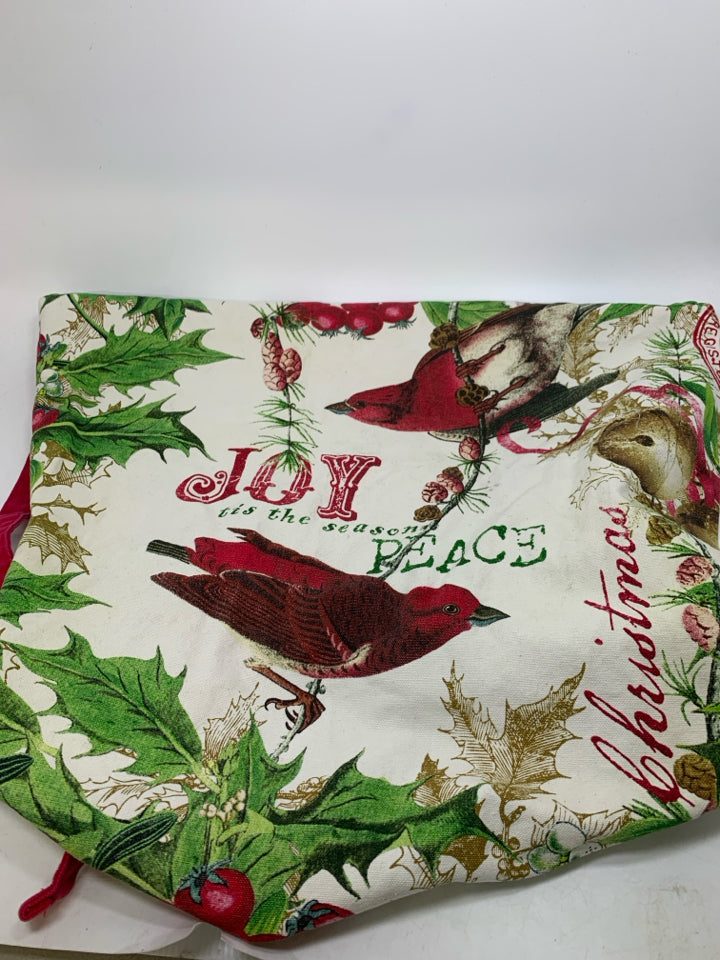 JOY TIS THE SEASON W/ HOLLY/BIRDS/BELLS BIB APRON.