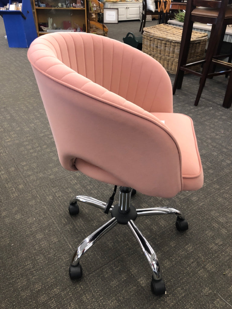 PINK FABRIC ROLLING CHAIR.