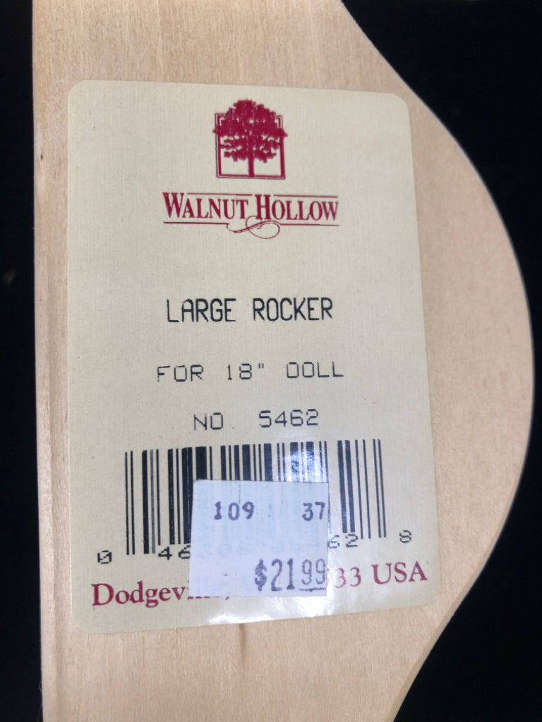 DOLL BLONDE WOOD ROCKING CHAIR- WALNUT HOLLOW.