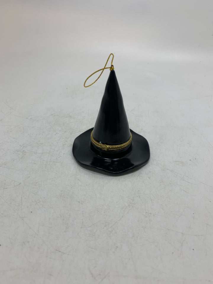 BLACK WITCH HAT CERAMIC TRINKET BOX ORNAMENT.