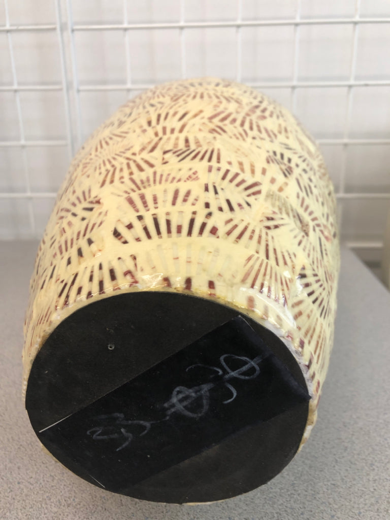 CREAM VASE W/RED LINES.