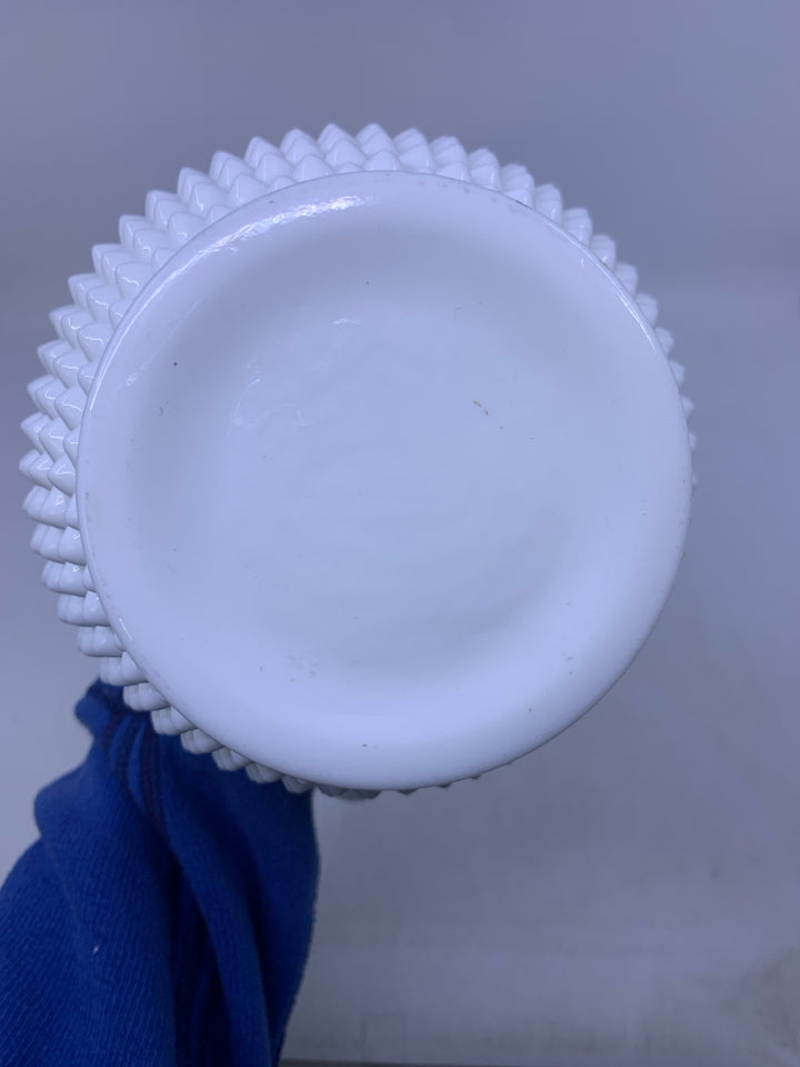 VTG MILK GLASS HOBNAIL CRIMPED EDGE PITCHER.