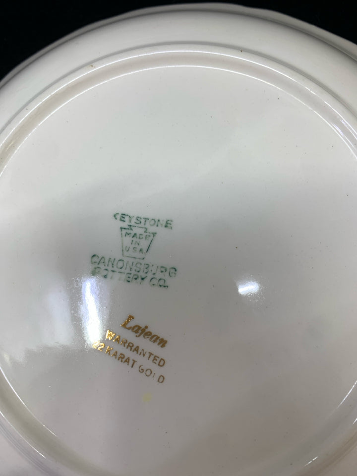 4 VTG SOUP BOWLS IVORY GOLD DESIGN W/ COLORFUL BOUQUET.