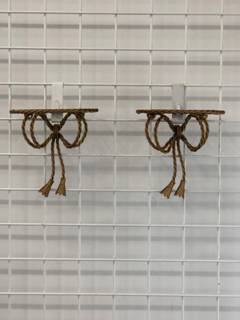 2 GOLD METAL BOW MINI SHELVES.