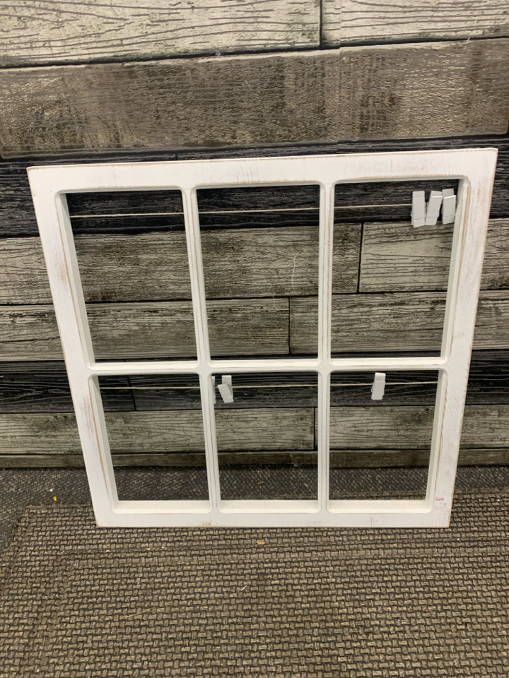 WOOD DISTRESSED WINDOW PANE W PHOTO CLIPS.
