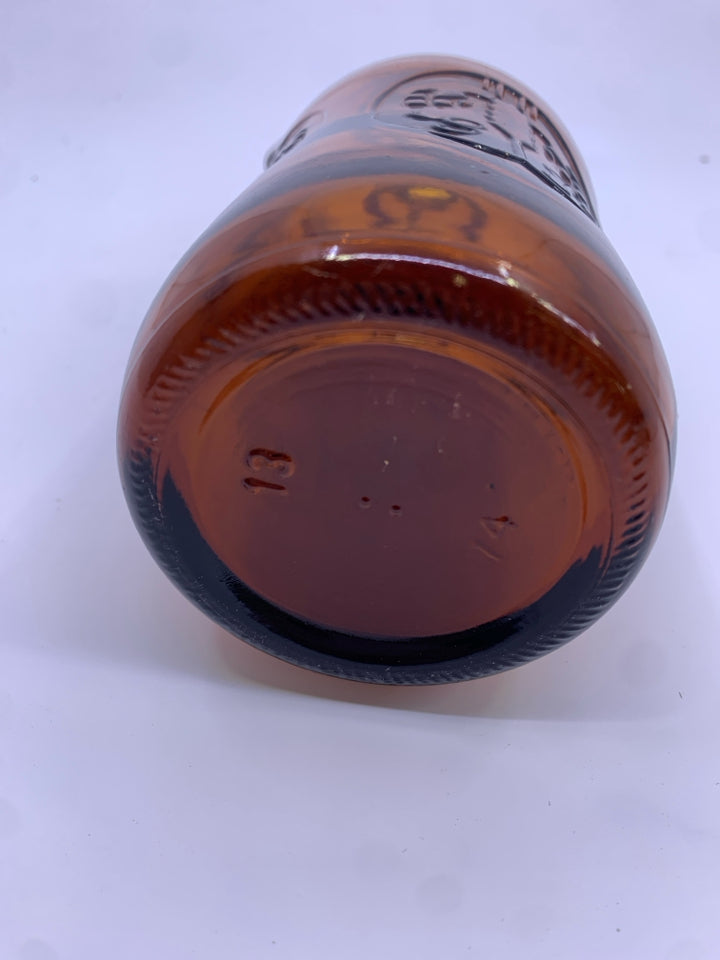 VTG BROWN GLASS BOTTLE W STOPPER.