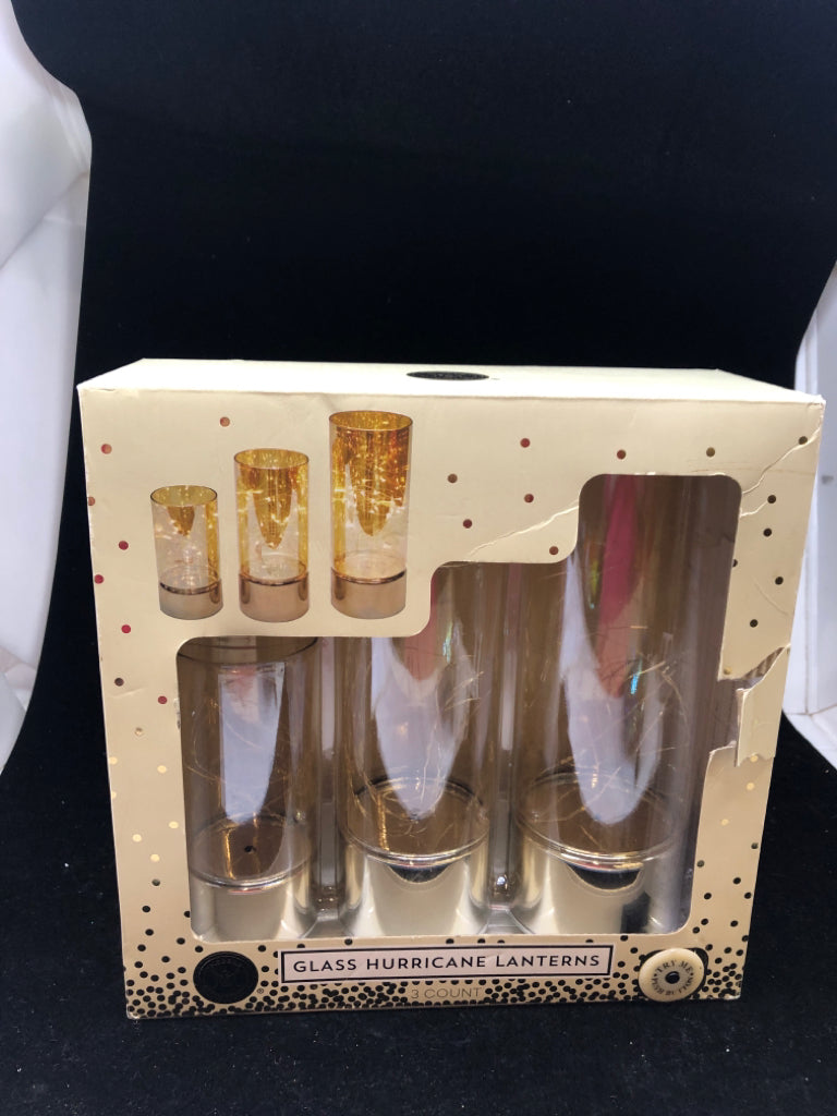 NIB GLASS HURRICANE LANTERNS.