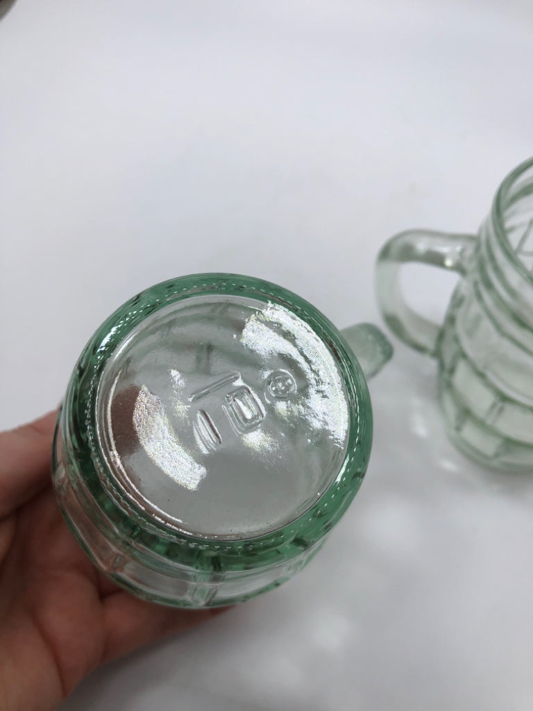 2 WINDOWPANE PALE GREEN GLASS MUGS.