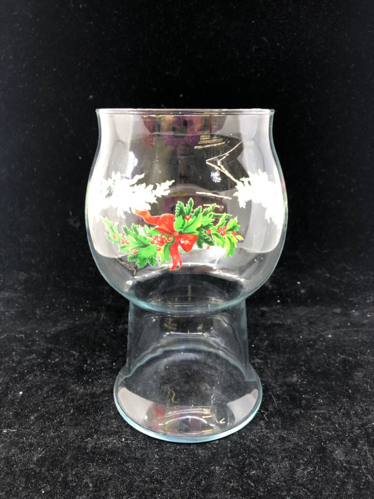 HOLLY GARLAND HURRICANE CANDLE HOLDER.