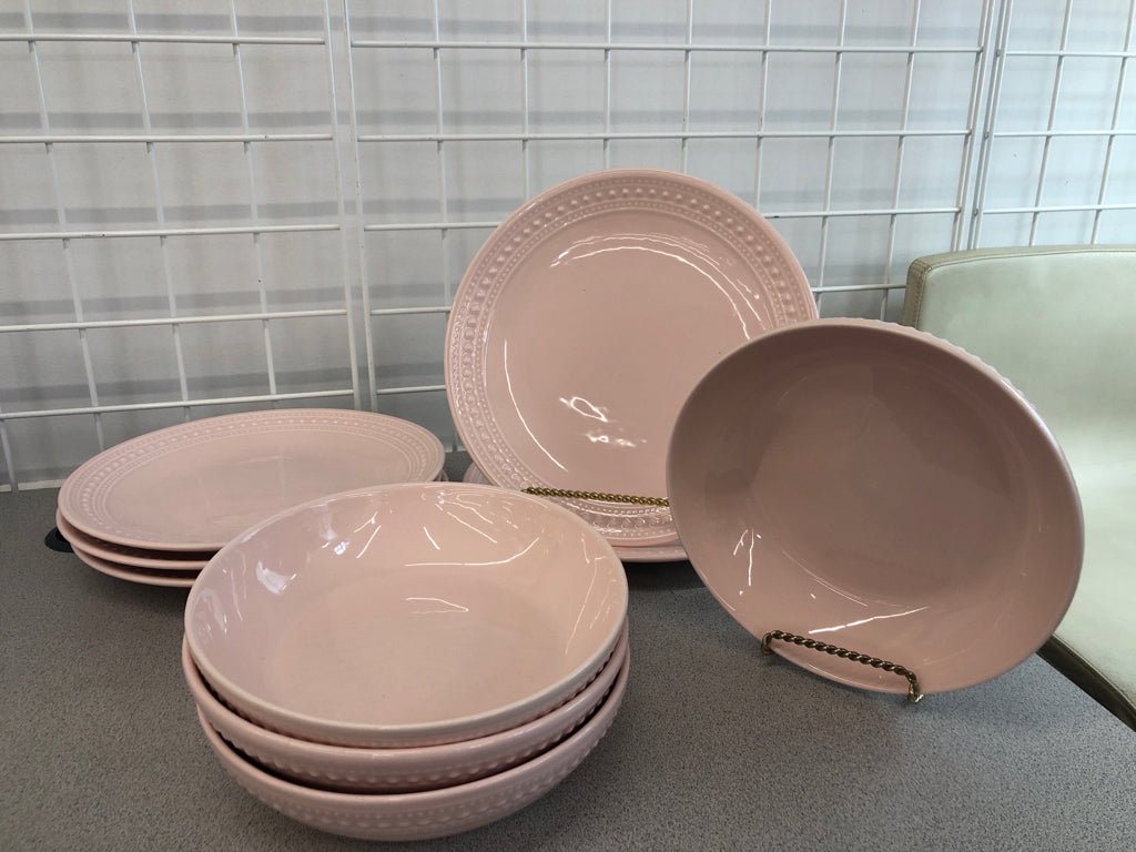 9PC PINK PLATE/BOWL SRV FOR 4.