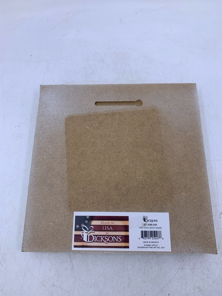 PRAY COFFEE REPEAT SQUARE WALL HANGING.