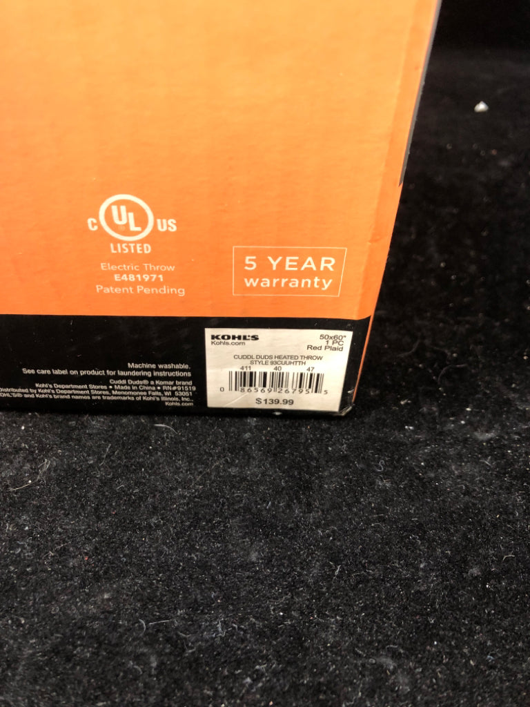 NIB HEATED PLUSH SHERPA THROW.