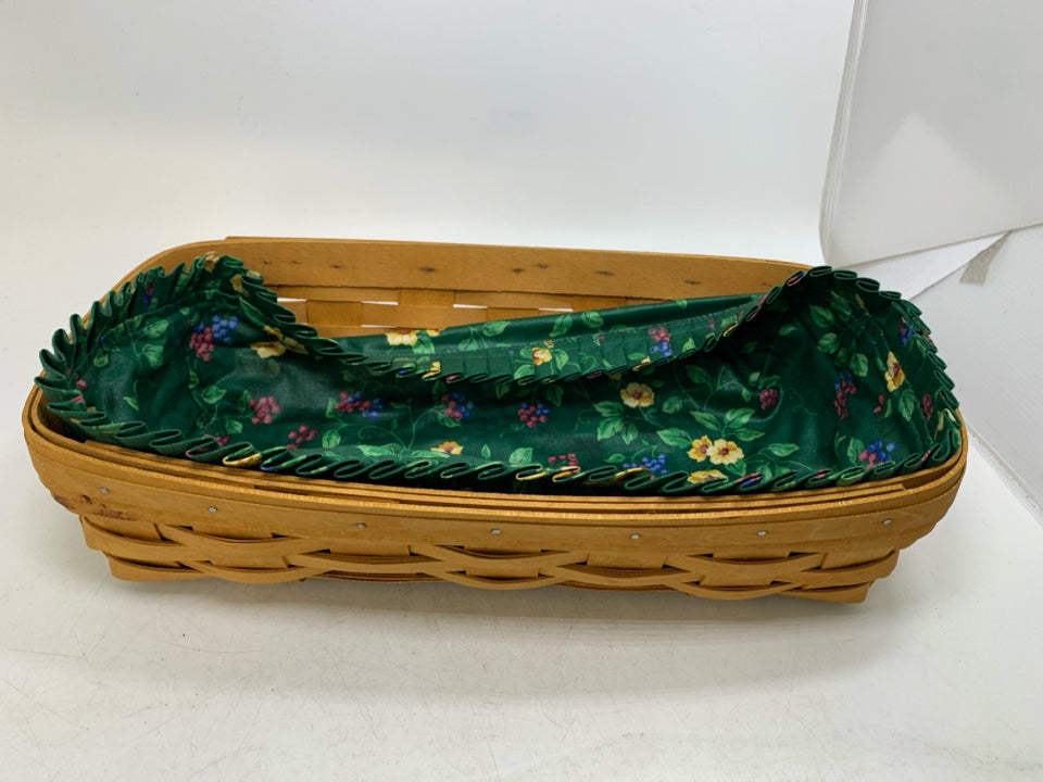 VTG BREAD BASKET W/ DARK GREEN FLORAL LINER 1998.