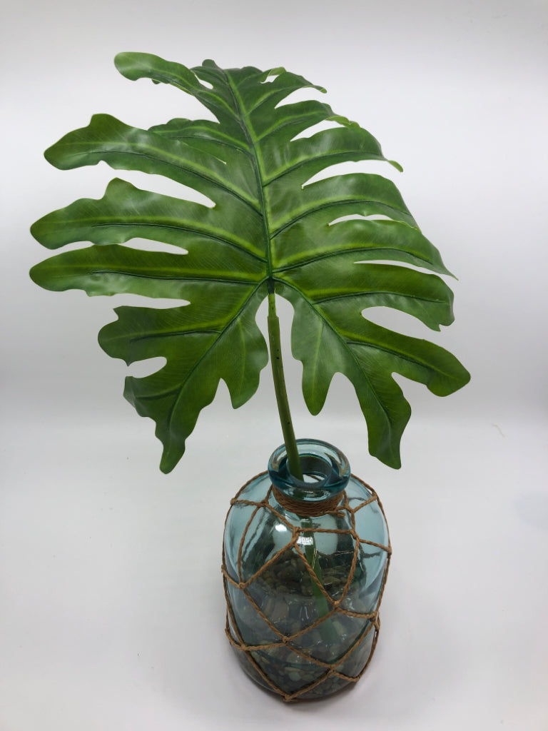 LG LEAF IN TWINE WRAPPED VASE.