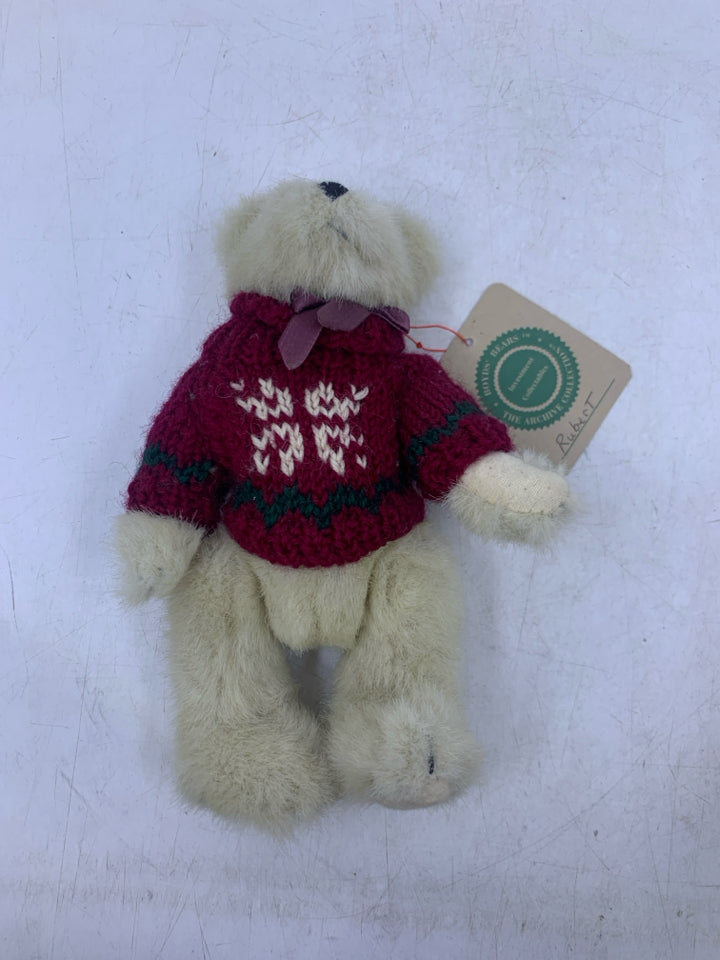OFF WHITE BEAR W/ MAROON SWEATER BOYDS BEAR.