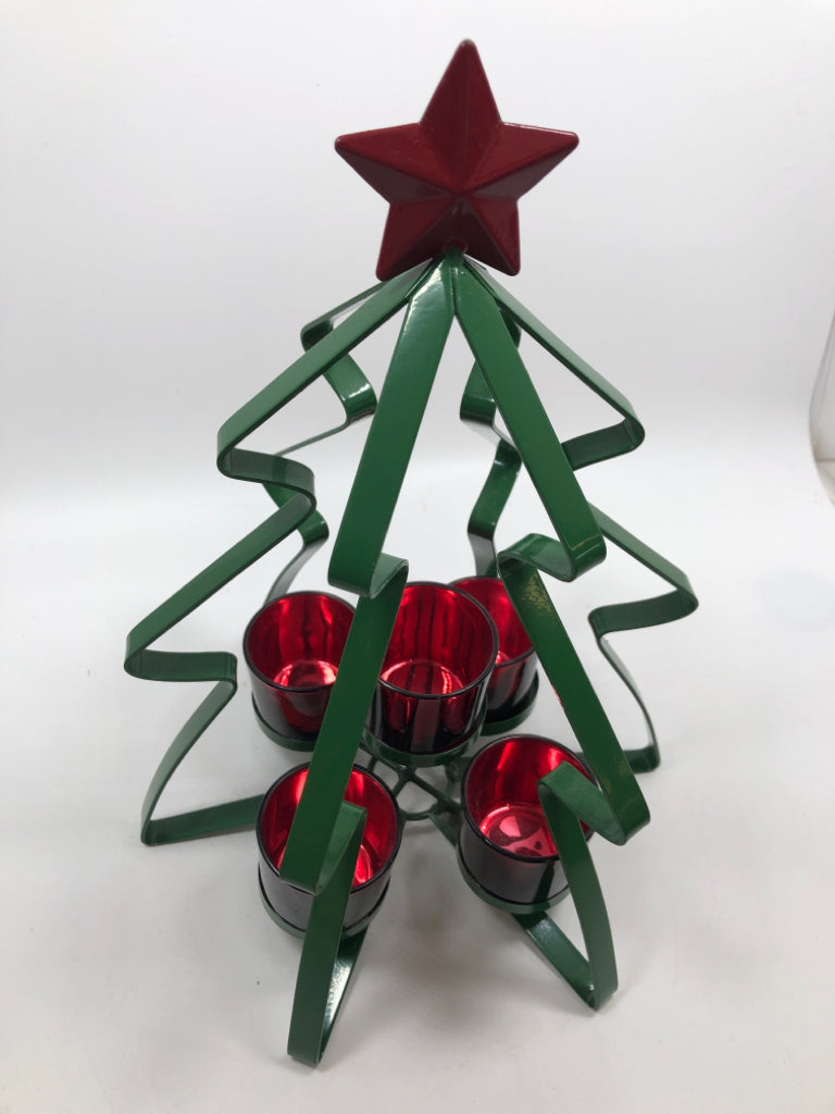 METAL CHRISTMAS TREE VOTIVE CANDLE HOLDER.