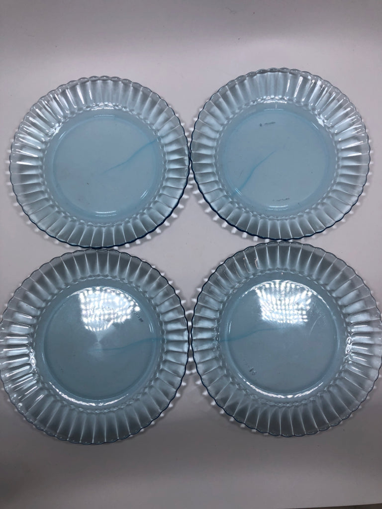 20PC LIGHT BLUE GLASS RIBBED DINNER SET SRVC FOR 4.