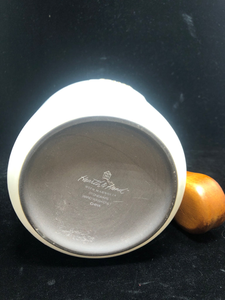 COFFEE CONTAINER W/WOOD LID AND WOOD SPOON.
