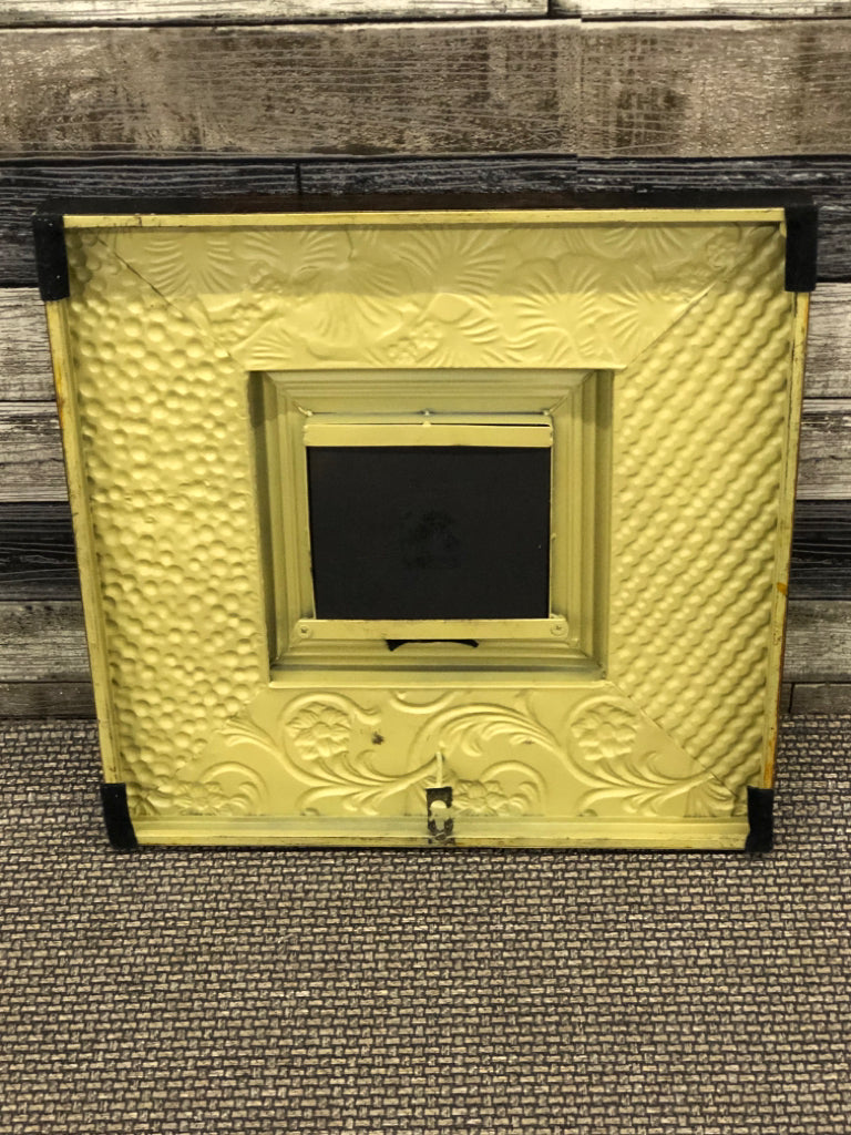 SQUARE MIRROR IN TIN MULTI COLORED FRAME.
